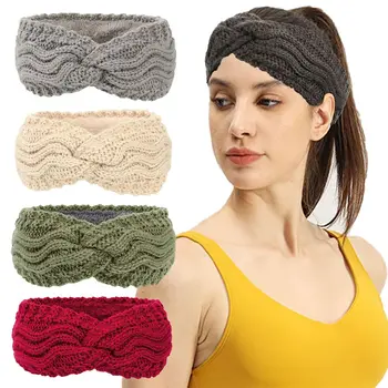Модные эластичные мягкие вязаные повязки-грелки для ушей с вязаным крючком для женщин, резинки для волос