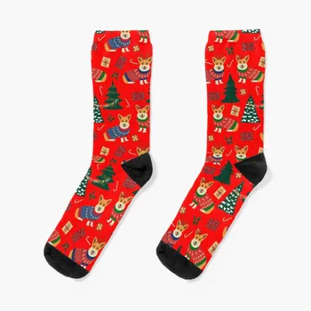 Веселый Коргмесс - Рождественский узор Корги - красные носки мужские хлопковые высокого качества, Много рождественских подарочных Носков Женские Мужские