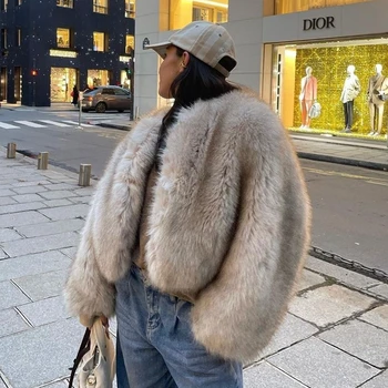 Модное короткое пальто из искусственного Меха Для женщин 2023, Зимняя модная Короткая меховая куртка для девочек