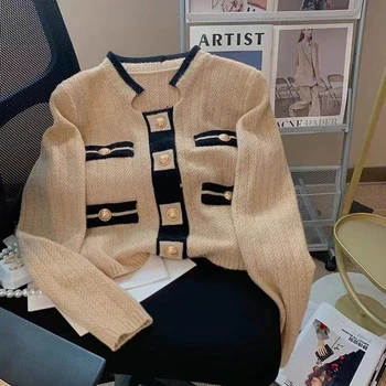 Винтажный свитер с контрастной текстурой, пальто Y2K, женский кардиган в стиле панк для отдыха, хай-стрит, новый колледж, кардиган в стиле панк