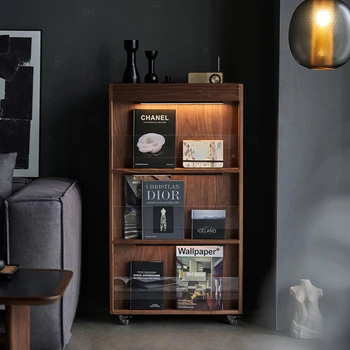 Шкаф для хранения книг из черного ореха, Книжная полка для гостиной, деревянный шкафчик для журналов на полу для дома