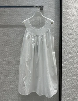 2023 Белое хлопчатобумажное платье с кружевными плиссированными элементами создает ощущение сладкого дыхания жизненности6.29