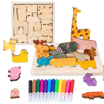 Игрушки для рисования Монтессори, детские поделки с неокрашенными животными, Искусство рисования, Сенсорная игра, соответствующая форме, Дошкольная развивающая игрушка