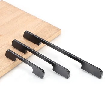 Ручки шкафа из черного алюминия в американском стиле, тяги для кухонных ящиков
