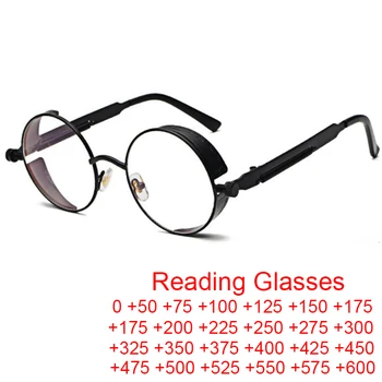 Винтажные очки для чтения в стиле панк, мужские Ретро Очки в круглой металлической оправе, Женские Роскошные Дизайнерские очки для пресбиопии