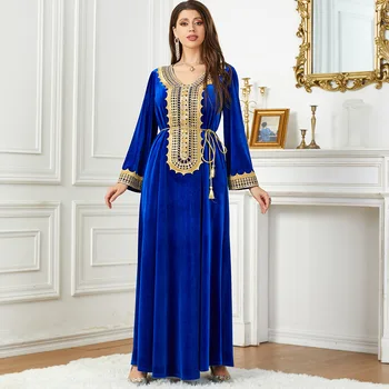 скромное женское платье с v-образным вырезом, арабская одежда с принтом, женский однотонный халат с длинным рукавом в складку для современных девушек abaya 3751