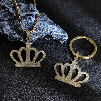 Женское ожерелье, брелки, Ожерелья с матовой короной, Брелок для ключей от автомобиля, Золотой Серебристо-Черный Набор украшений из нержавеющей стали, Подарки