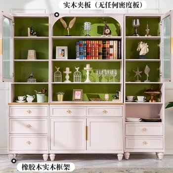 Книжный шкаф из массива дерева Напольный Шкаф для хранения В кабинете Высокий Шкаф В гостиной Свободная Комбинация Витринных шкафов