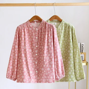 Новые женские пижамы японской весны и осени с длинными рукавами, пижама из 100% хлопка, цельный кардиган для дома