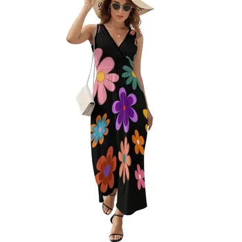 Go Go Girl Ретро 60-х, Разноцветные цветы, Веселое платье без рукавов французского дизайна, женское вечернее платье, одежда