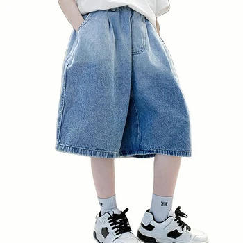 Короткие однотонные джинсы из денима для мальчиков, новейшие детские джинсы для мальчиков, повседневная детская одежда 6 8 10 12 14