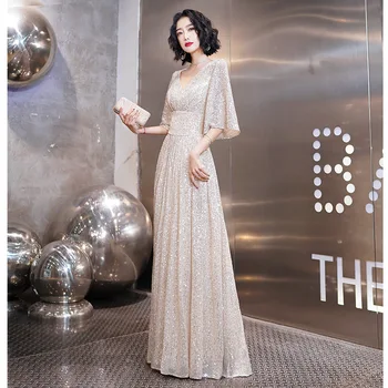 Женское длинное серебряное элегантное вечернее платье с текстурой в новом стиле, женское платье Aura Queen 2020, ведущая с летним темпераментом