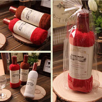 1 шт. Подарочное полотенце в форме креативной бутылки красного вина 34 см * 75 см, пакеты Opp, одноразовая бутылка вина, полотенце из 100% хлопка, подарок для торта
